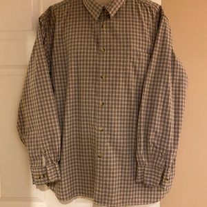 Dockers mens button down shirt.  Tan, blue and black plaid. Size XXL